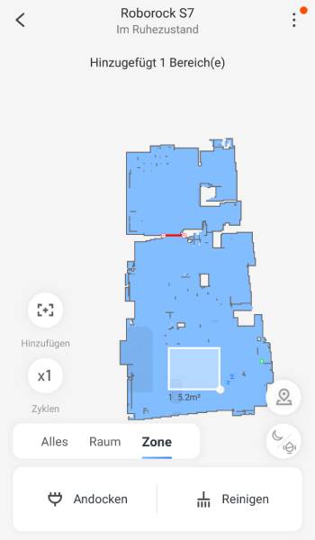 Wird Zone gewählt, kann ein individueller Reinigungsbereich erstellt werden.