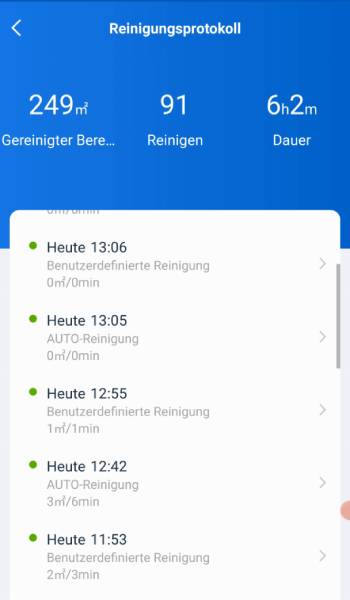 Es ist auch möglich, sich den Reinigungsverlauf anzusehen.