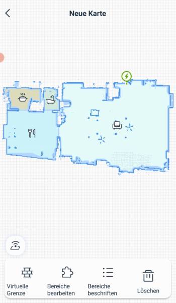 In der Karte können Räume abgegrenzt und benannt werden, außerdem können Sperrzonen eingezeichnet werden.