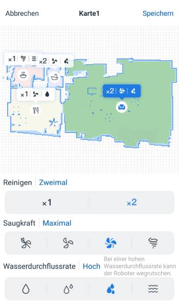 Es ist aber auch möglich, die Einstellungen individuell für jeden Raum zu treffen und abzuspeichern.