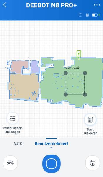 Neben Auto steht noch die benutzerdefinierte Reinigung zur Verfügung, bei der ein eigener Bereich aufgezogen werden kann.