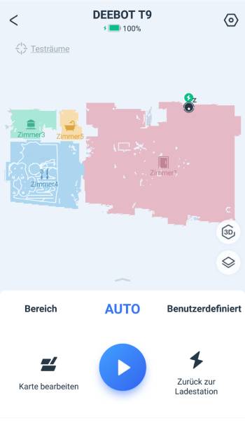 Wird die Auto-Reinigung gestartet, knüpft sich der Deebot alle Räume der Etage vor.