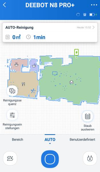 Wird die Auto-Reinigung gewählt, säubert der Roboter alle Räume einer ganzen Etage.