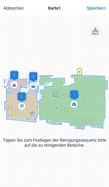 Außerdem kann dem Deebot vorgegeben werden, in welcher Reihenfolge er die Räume säubern soll.