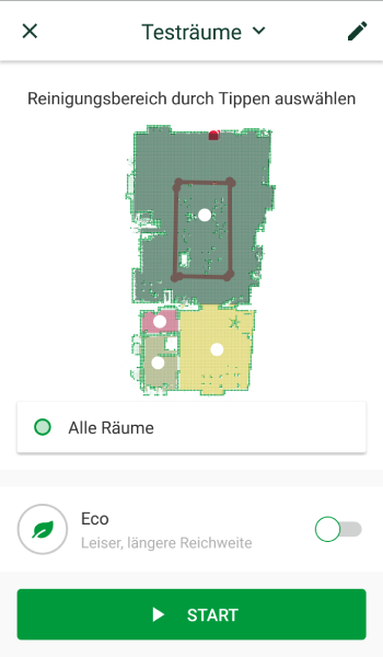 Sind die Zonen festgelegt, ist es auch möglich den Roboter gezielt in einzelne Räume zu senden.