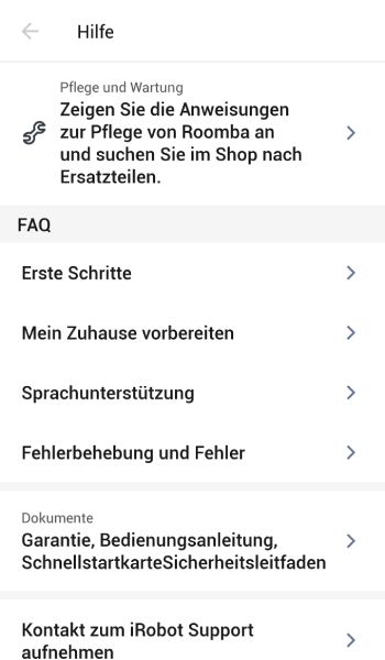 So sieht das Register Hilfe aus.