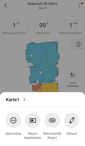 Sperrzone, Raum bearbeiten, Benutzerdefiniert, Ablauf: Die App bietet viele Möglichkeiten.