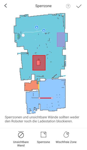Unter der Option Sperrzone können unsichtbare Wände, Sperrzonen und wischfreie Zonen aufgezogen werden.
