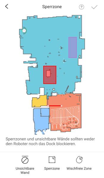 Unter Sperrzonen können diese sowie auch unsichtbare Wände und wischfreie Zonen eingezeichnet werden.