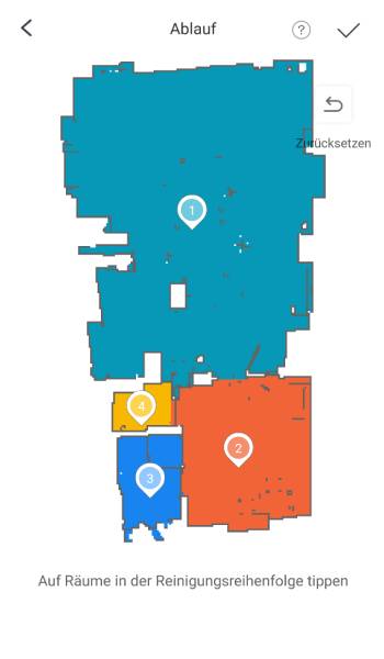 Es ist möglich festzulegen, in welcher Reihenfolge die Räume gereinigt werden sollen.