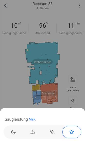 In der App kann nur die Saugleistung reguliert werden. Die Wasserabgabe wird am Tank eingestellt.