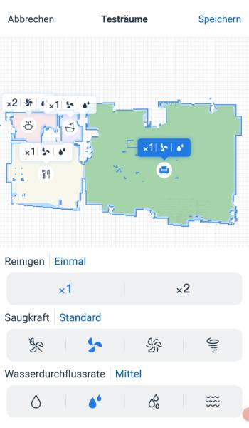 Es ist auch möglich, für jeden Raum individuelle Reinigungseinstellungen vorzugeben.
