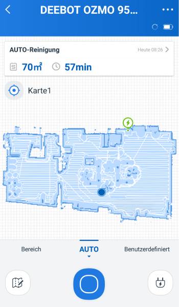 Wenn der Roboter saugt oder wischt, zeichnet er seine Bahnen in der Karte ein.