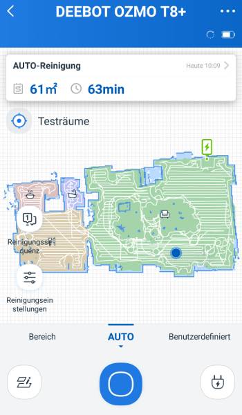 Alle Bahnen die der Roboter fährt, werden in Echtzeit in der Karte eingezeichnet.