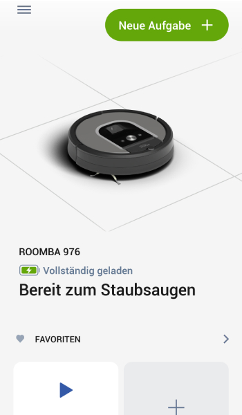 In der App können Sie den Status Ihres Roombas einsehen, ihn starten und Einstellungen treffen.