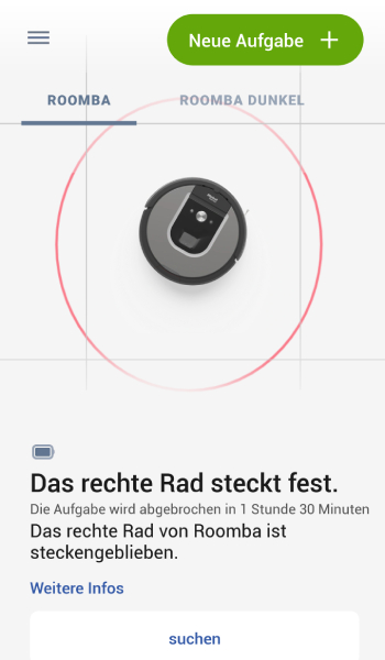 Hat der Saugroboter ein Problem, weist er Sie in der App darauf hin.