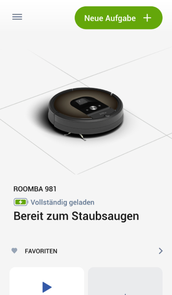 In der App können Sie den Ladestand Ihres Roombas einsehen und ihm Befehle geben.
