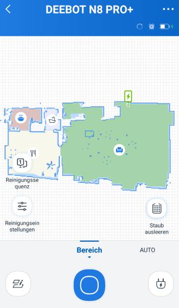 Eine andere Möglichkeit ist die Bereichsreinigung, durch die dem Roboter mitgeteilt werden kann, welche bestimmten Räume er saugen und wischen soll.