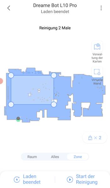 Soll nicht alles und auch nicht nur bestimmte Räume gereinigt werden, kann eine individuelle Reinigungszone erstellt werden.