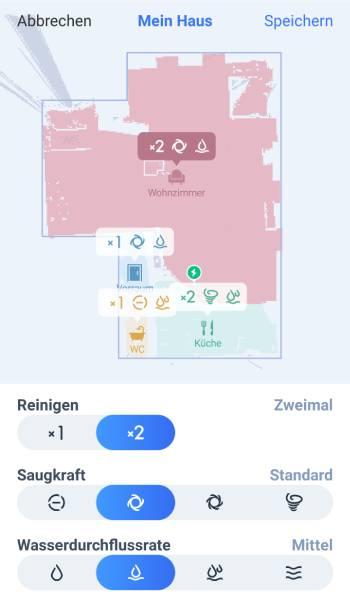 Auf Wunsch können für jeden Raum unterschiedliche Reinigungseinstellungen abgespeichert werden.