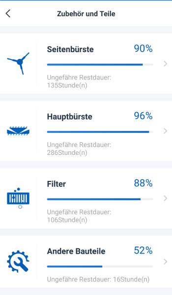 In der App wird auch angezeigt, wie sehr einzelne Teile bereits abgenutzt sind.