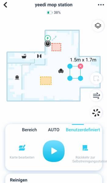 In der benutzerdefinierten Reinigung kann ein individueller Reinigungsbereich erstellt werden.