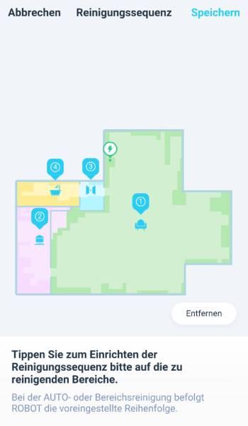 Es kann auch festgelegt werden, in welcher Reihenfolge der Roboter die Räume säubern soll.