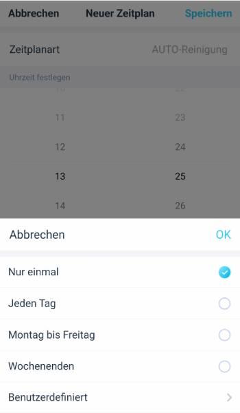 Es ist auch möglich Reinigungen vorauszuplanen. Der Roboter startet dann automatisch.