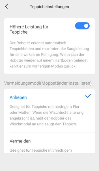 Die automatische Teppicherkennung funktioniert hervorragend. Der Roborock kann sogar seinen Wischmopp anheben, um Teppiche zu schonen.