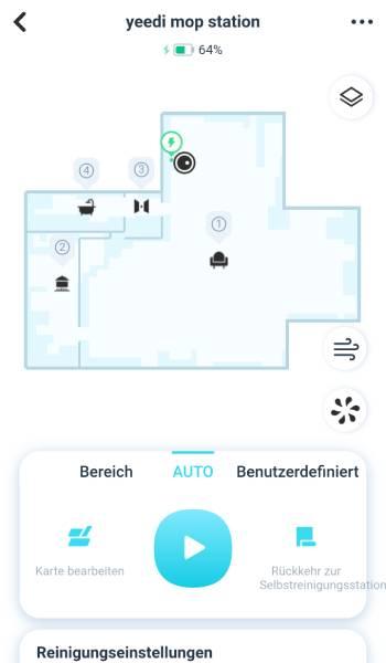 Durch einmaliges Tippen, kann direkt eine Auto-Reinigung gestartet werden.