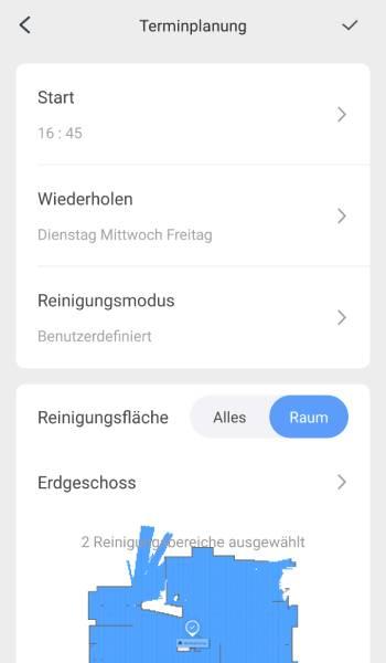 Werden Reinigungspläne erstellt, startet der Roboter zur vorgegebenen Zeit automatisch.