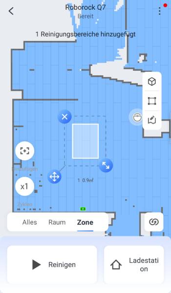 Reinigungszonen können beliebig groß aufgezogen werden.