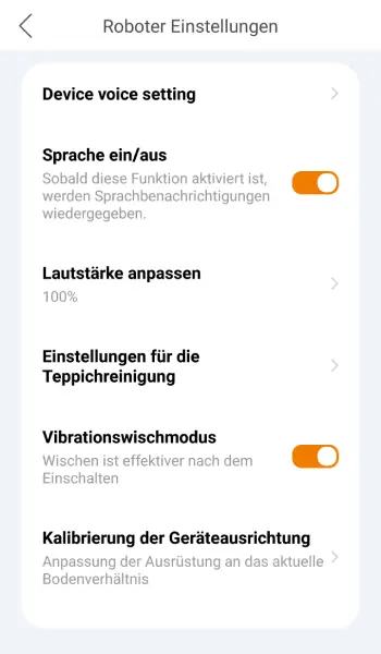 In den Einstellungen kann beispielsweise auch angepasst werden, ob der Roboter Sprachmeldungen von sich geben soll.