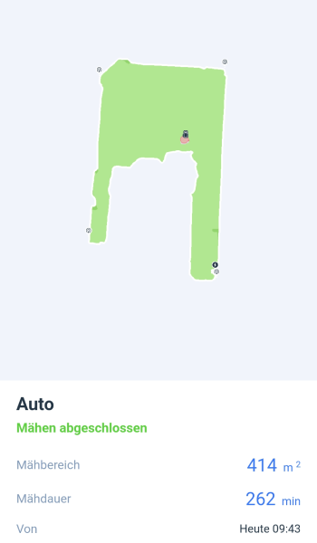 In der App wird ein Bericht über die abgeschlossene Mähaufgabe angezeigt.