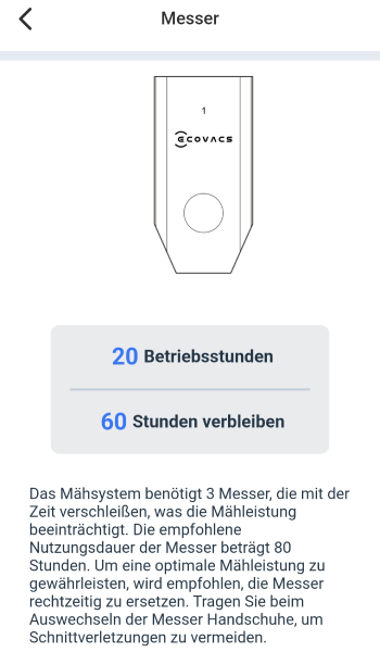 Die App zeigt an, wann die Messer getauscht werden sollten.