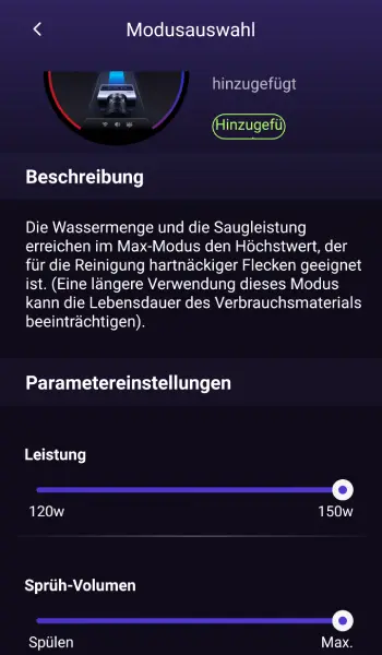 Sie haben die Möglichkeit die Leistung und Wasserabgabe in den verschiedenen Modi anzupassen.