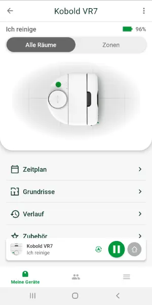 Während der Reinigung wird in der App dieser Bildschirm angezeigt.