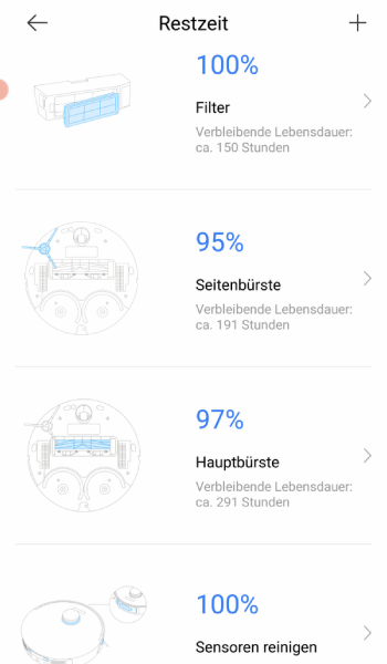 Die App zeigt an wann das Zubehör verbraucht ist.