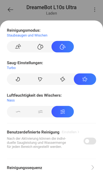 Die Reinigungseinstellungen lassen sich individuell auf jeden Bereich abstimmen.