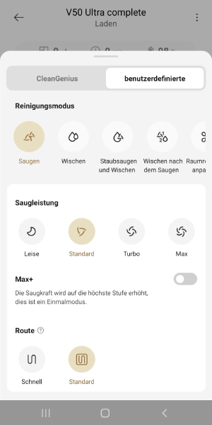 Überblick über die vielfältigen Reinigungseinstellungen.