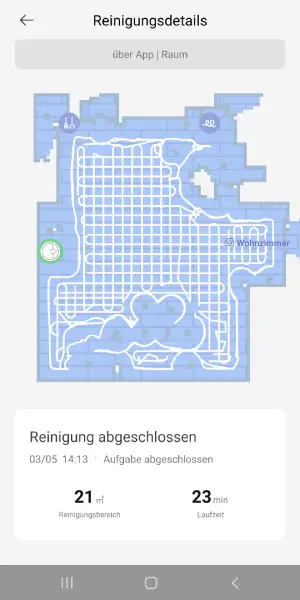 Die App zeigt den live zurückgelegten Reinigungsweg – ideal, um die Abdeckung und Systematik nachzuvollziehen.