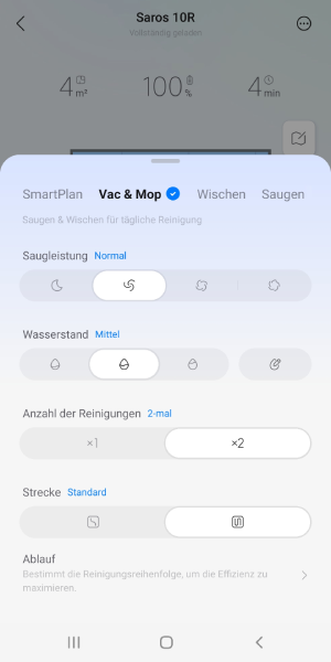 Reinigungseinstellungen