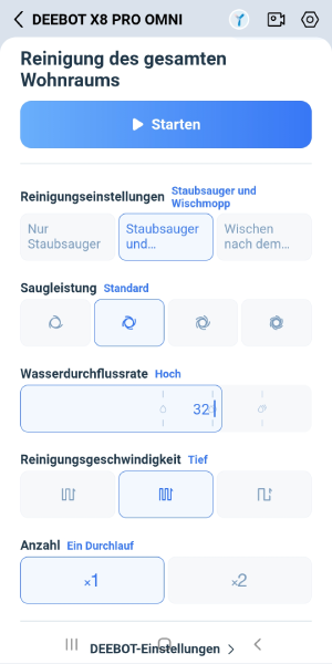 Einstellung der Reinigungsparameter