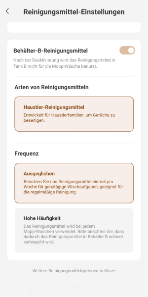 Reinigungsmittel-Einstellungen