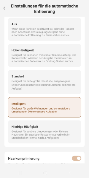 Je nach Einstellung wird unterschiedlich oft abgesaugt