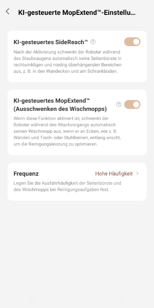 Einstellungen der ausschwenkbaren Seitenbürste und Wischrolle