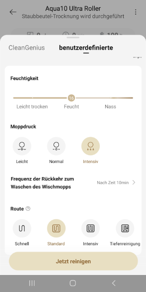 Feuchtigkeit und Moppdruck lassen sich anpassen