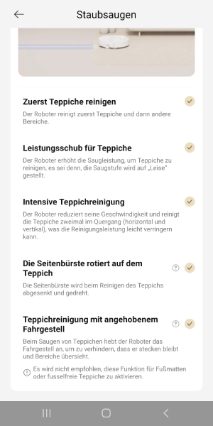 Teppich-Eisntellungen