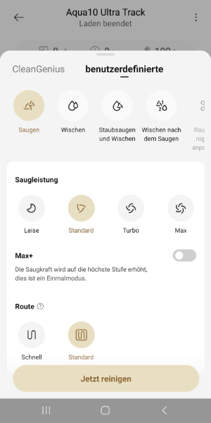 Benutzerdefinierte Reinigungseinstellungen oder CleanGenius-Modus