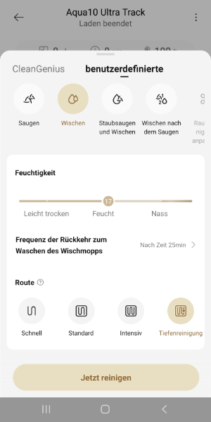 32 Feuchtigkeitsstufen beim Wischen